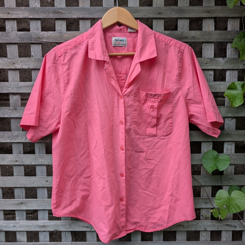Vintage 80's Carriage Court Women's Medium Sport Shirt Top Casual Button Up Pink